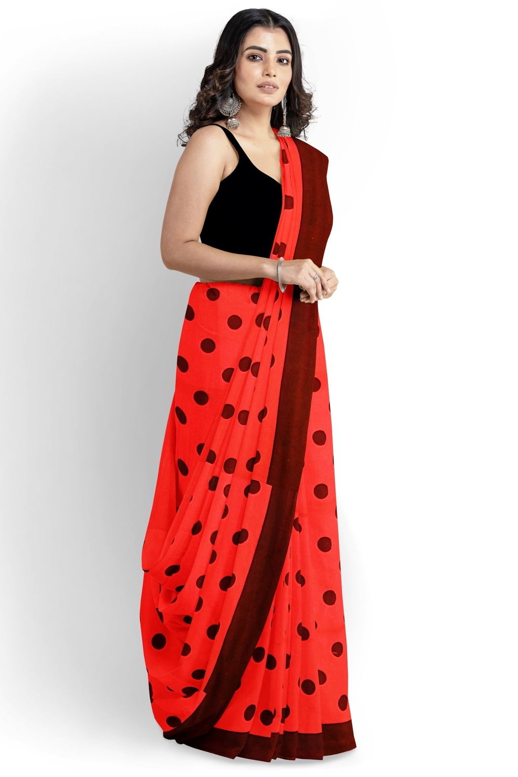 Red Pure Cotton Tip Hand Loom Saree (1302)